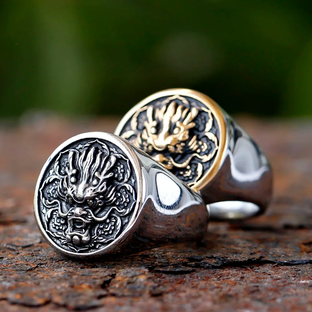 2024 New Fashion 316L Stainless Steel 3D dragon Head Ring High Polished Men's Animal Jewelry for men gift