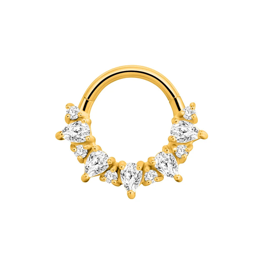 Flower Moon Heart Waterdrop Septum Piercing Daith Conch Tragus Hoop Earring Clicker Segment Nose Ring 316L Surgical Steel 16G L-Gold Color