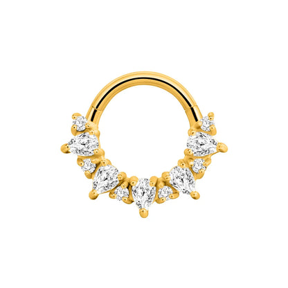 Flower Moon Heart Waterdrop Septum Piercing Daith Conch Tragus Hoop Earring Clicker Segment Nose Ring 316L Surgical Steel 16G L-Gold Color