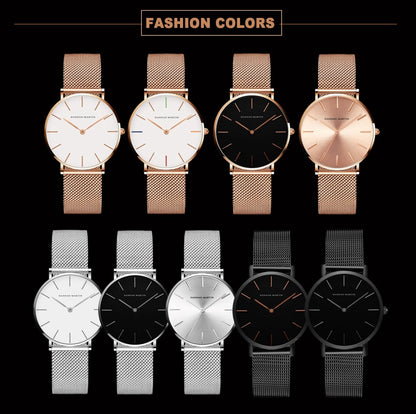 HANNAH MARTIN Brand Classic Women Quartz Watch 36mm Rose Gold Stainless Steel Mesh Strap Japanese Movement Girl Gift Wrist Watch