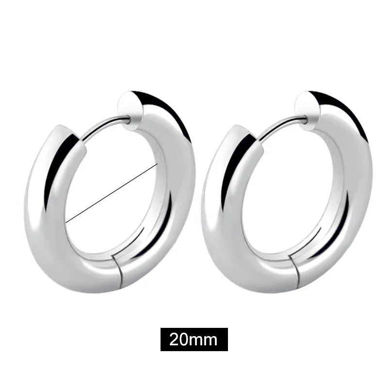Men' s Earrings Stainless Steel Chunky Hoop Earrings For Man Round Circle Ear Hoops Punk Hip Hop Jewelry Couple Accessories KBE450-1-5