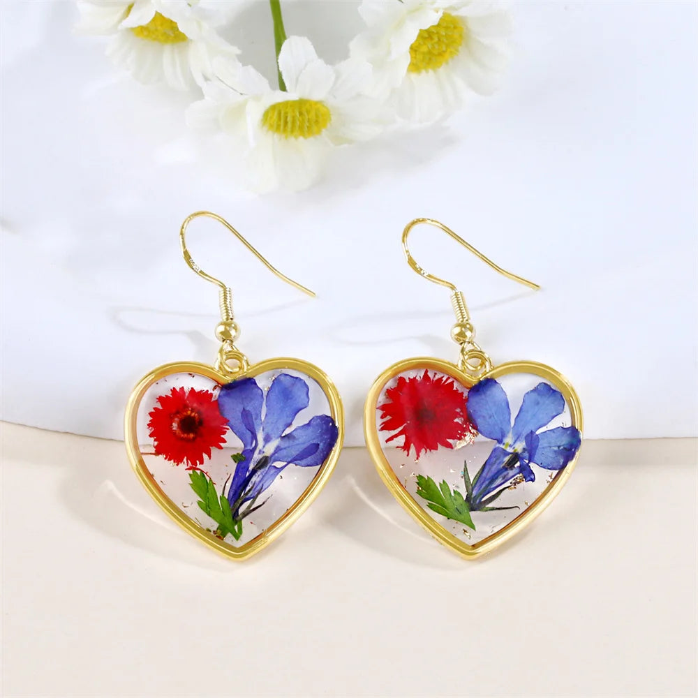 New In Earrings Dried Flower Crystal Dangle Hoop Earrings For Women Stainless Steel Diycharm Long Earring Cute Jewelry Wholesale