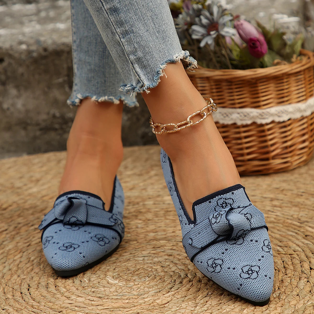 Women Flats Loafers Bowknot Pointed Toe Mesh Casual Shoes Comfort Walkers Ladies Light Lace Up Soft Sole Flats Zapatos De Mujer