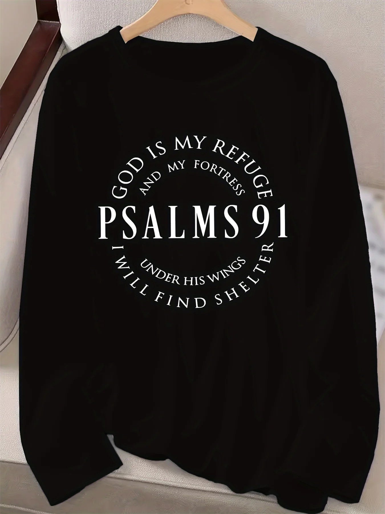 Spring and Autumn Women's 100% Cotton Fashion Casual Loose Inspirational Palms 91 Verseprint Round Neck Long Sleeve T-shirt