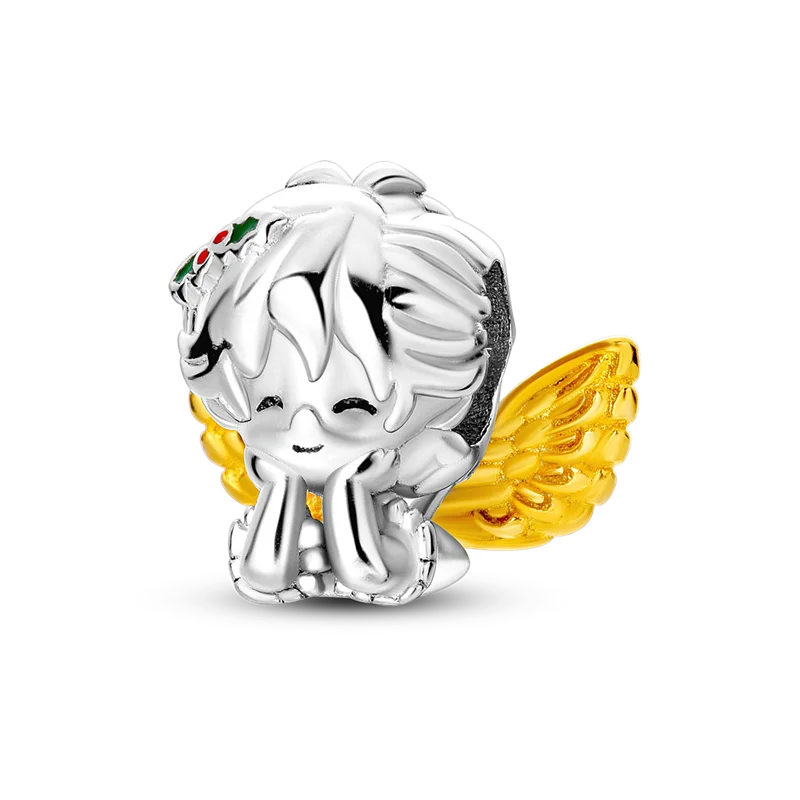 925 Silver Lucky Guardian Angel Dangle Beads Charm Women Fit Original Bracelet Necklace Original DIY Jewelry Making Gift KTC477