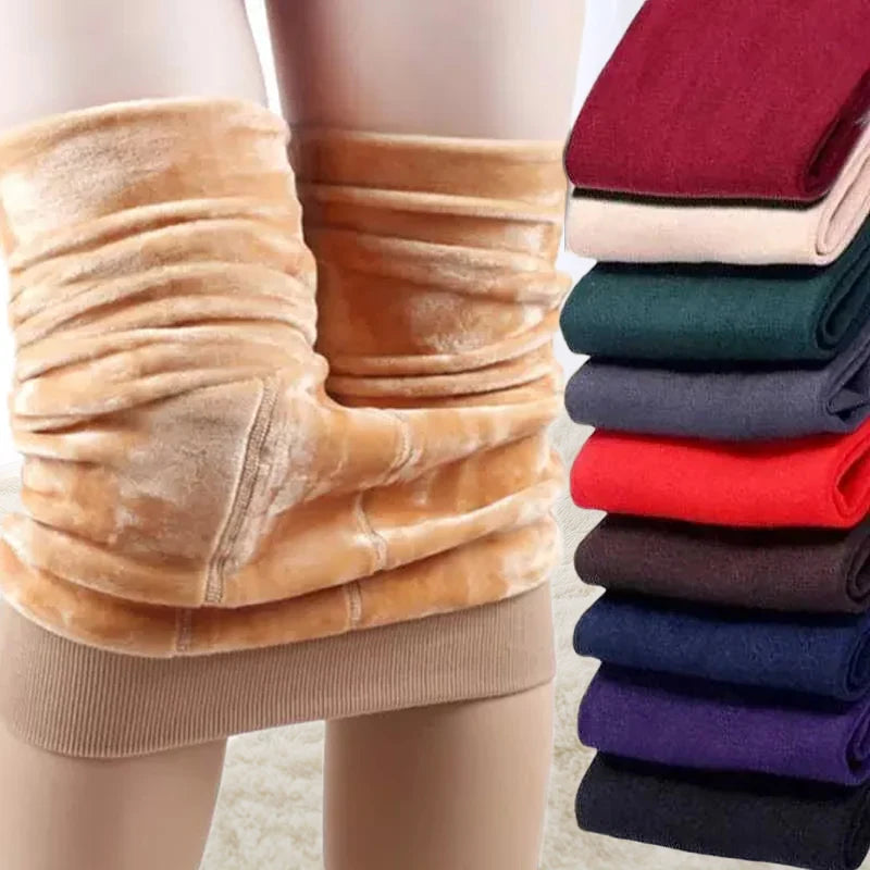 Colorful Fleece Lined Tights Women Thermal Pantyhose for Female Winter Panty Polar Skin Black Effect Stockings Thermal Leggings