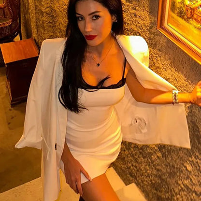 TRAFZA Women Sexy Lace Splicing Dress Fashion Slim Strapless Spaghetti Straps Mini Dresses Evening Party Sexy Short Dresses Badiee Stylez