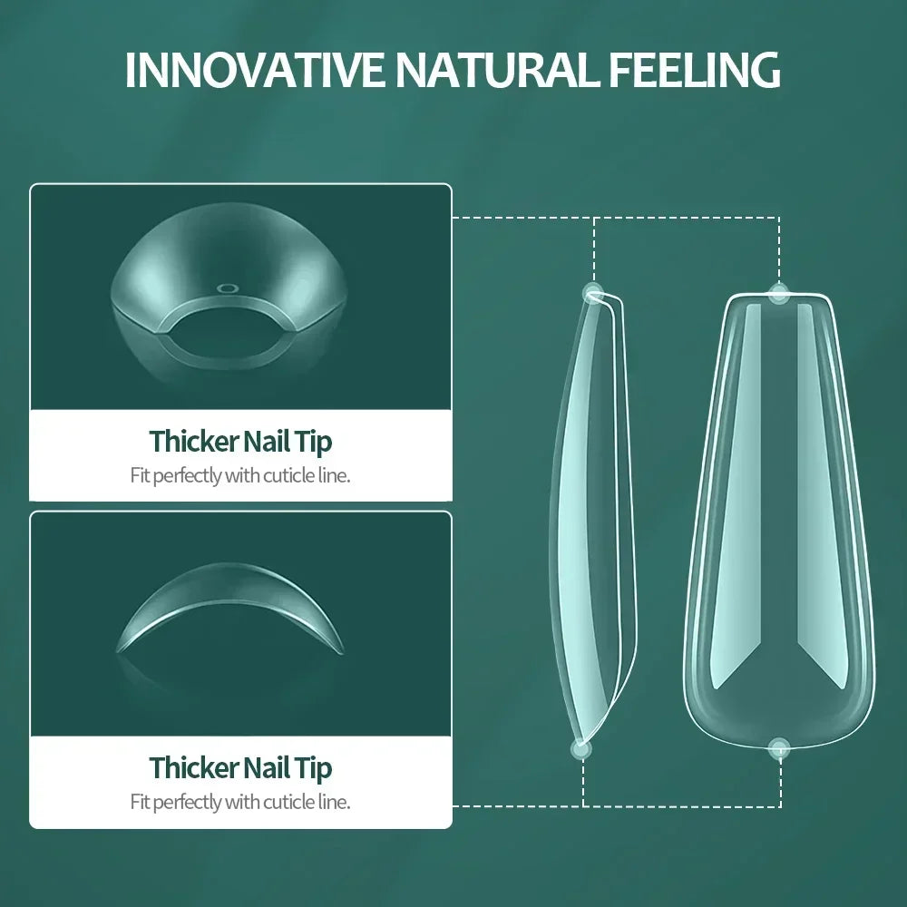 NAILPOP Soft Gel Nail Tips 600PCS Pre-Buff Full Cover Coffin Almond Oval Shaped Nail Extenison Tips Half Matte Gel X Fake Nails