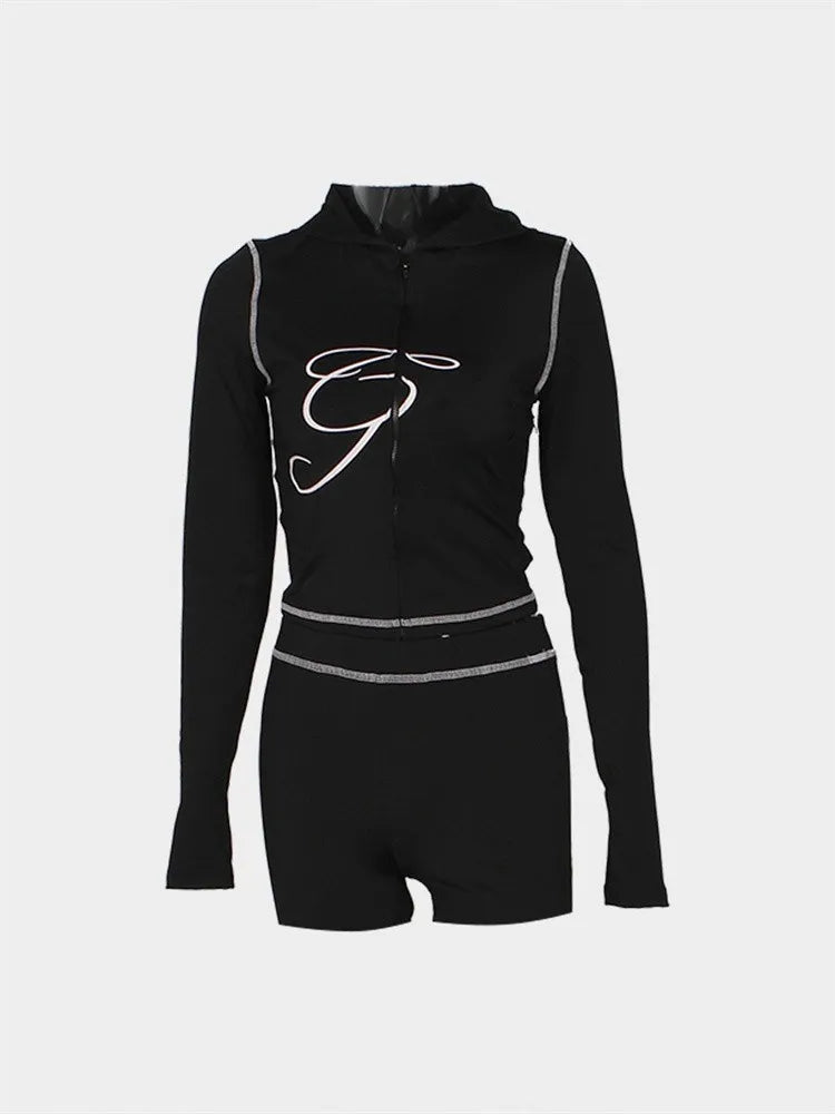 2025 Spring Fashion New Casual Women's Sets Long Sleeve Zipper Hoodie Tops and Pants Streetwear White Two 2 Piece Set Outfits black 1