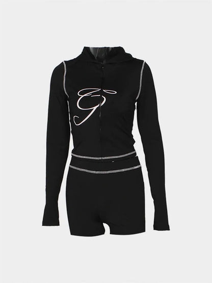 2025 Spring Fashion New Casual Women's Sets Long Sleeve Zipper Hoodie Tops and Pants Streetwear White Two 2 Piece Set Outfits black 1