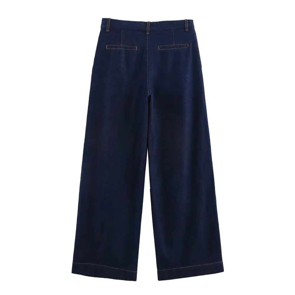 UNIZERA 2025 Women Denim Set Loose Fit Button Down Shirt With Wide Leg Pants Fashionable Casual Wear for Women