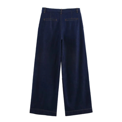 UNIZERA 2025 Women Denim Set Loose Fit Button Down Shirt With Wide Leg Pants Fashionable Casual Wear for Women