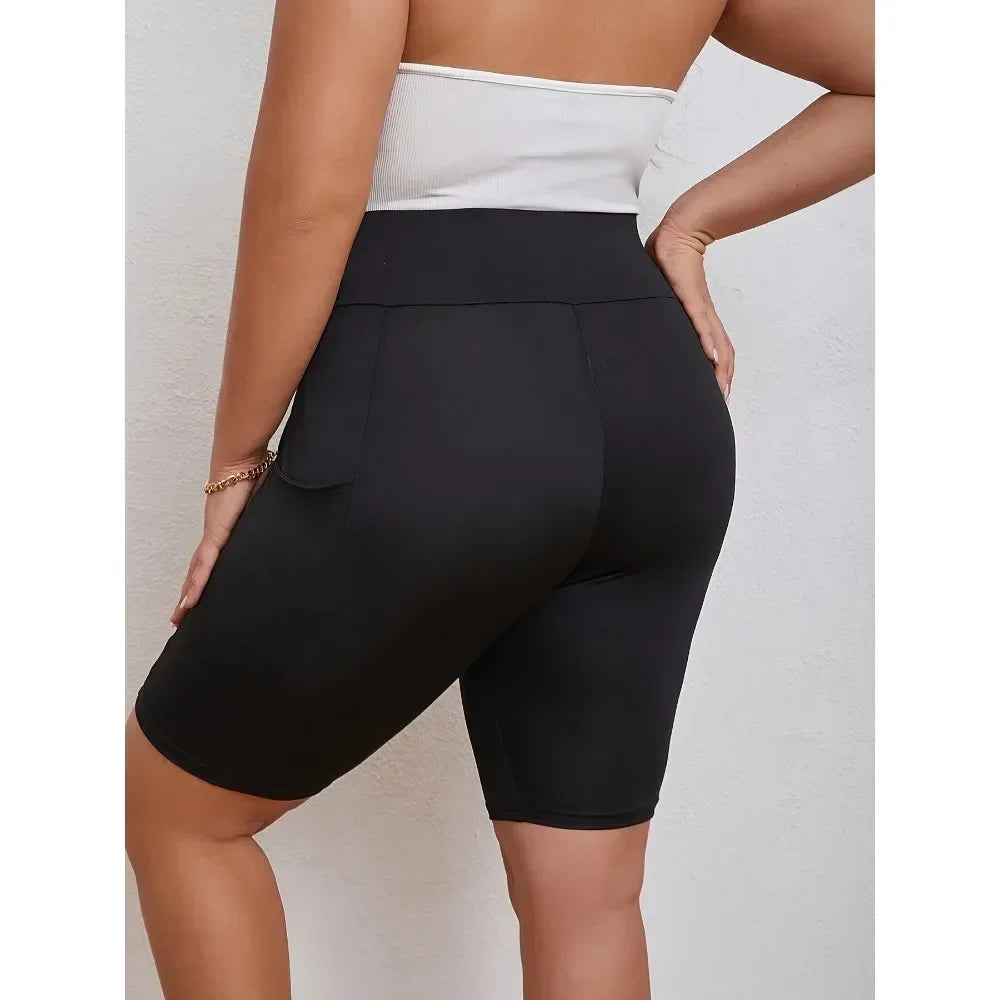 Fashion High Waisted Black Pocket Swim Shorts Women's Plus Size S-5XL Show Off Your Fashion Taste with Minimalist Beauty