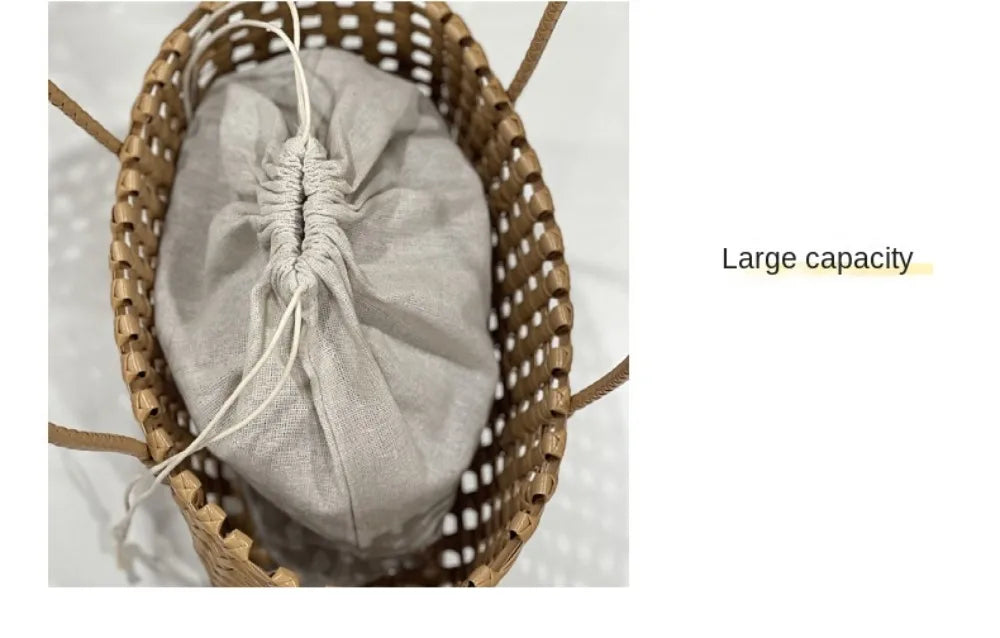 Plastic Hollow Weave Bag Countryside Style Bohemian Style Beach Tote Bag Large Capacity Bucket Bag Vegetable Basket Bag