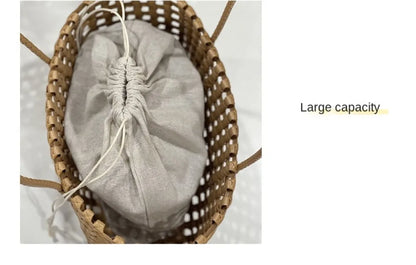 Plastic Hollow Weave Bag Countryside Style Bohemian Style Beach Tote Bag Large Capacity Bucket Bag Vegetable Basket Bag