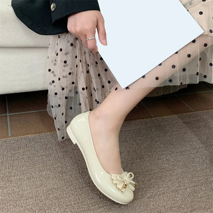 Women's Low cut Ballet Flats Shoes Casual Retro Bow Patent Leather Slip on Flat Round Toe Shallow mouth Loafer Mujer Zapatos