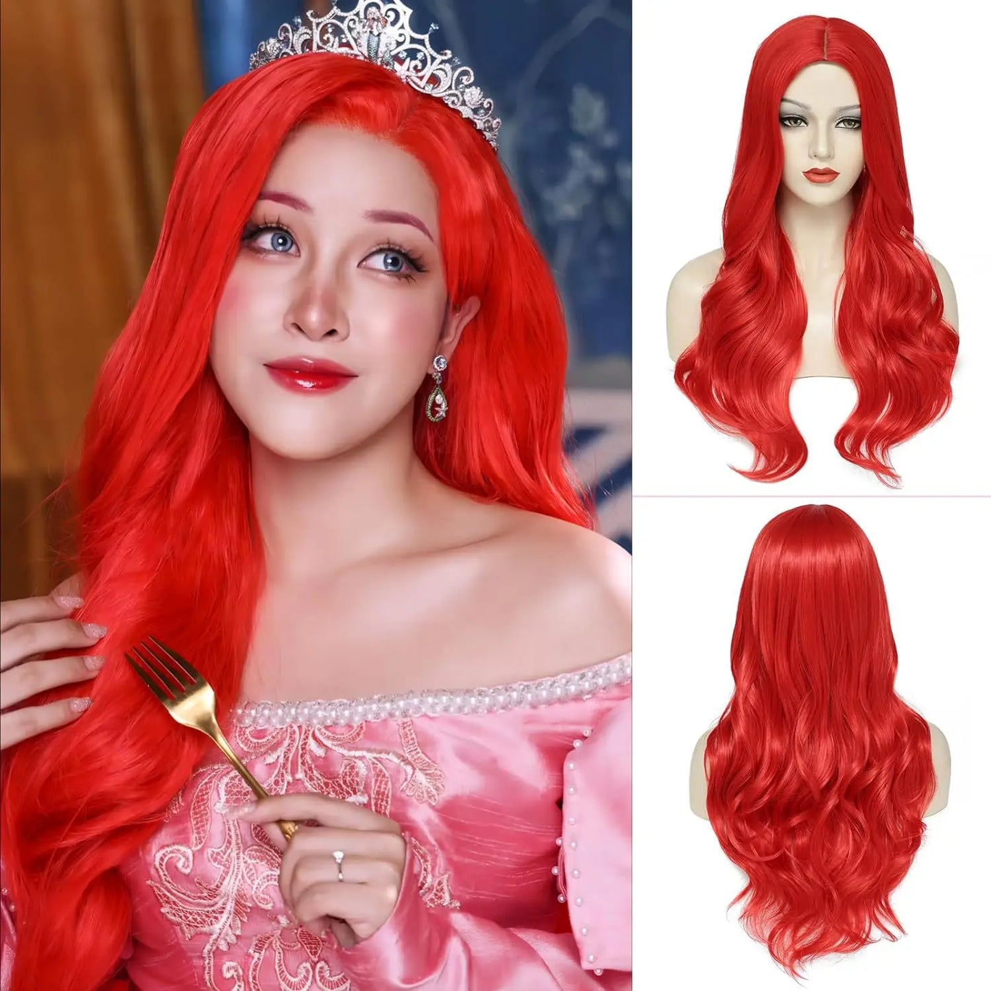 Light golden synthetic wig with big waves for Halloween party, cosplay wig, everyday wig, high-temperature hair silk wig set Badiee Stylez