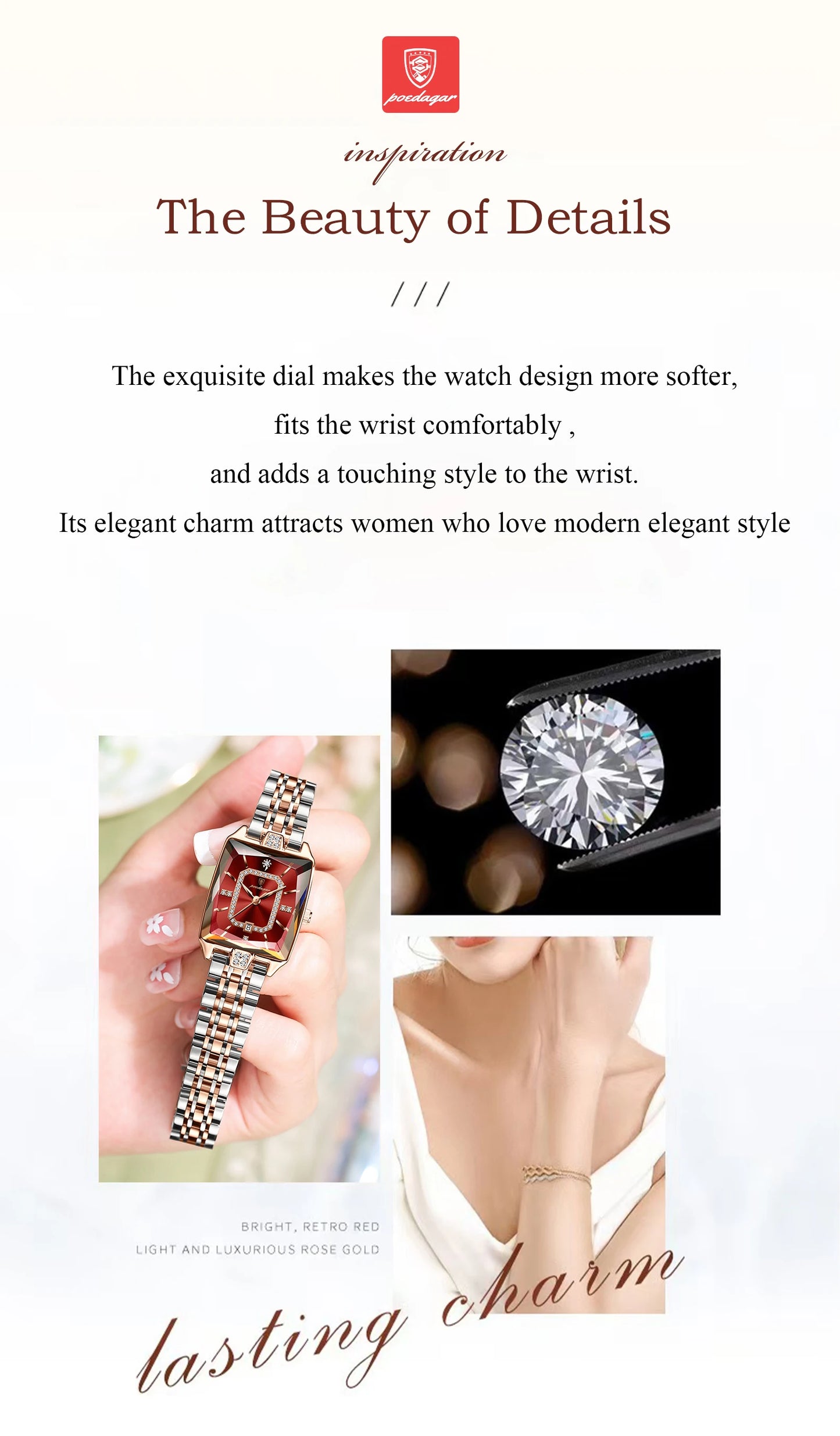 POEDAGAR Luxury Watch For Woman Elegant Waterproof Calendar Ladies Watch Rectangle Stainless Steel Quartz Women's Watches Female