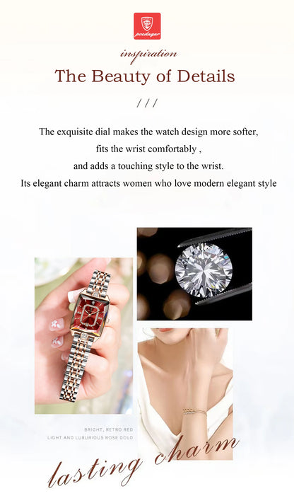 POEDAGAR Luxury Watch For Woman Elegant Waterproof Calendar Ladies Watch Rectangle Stainless Steel Quartz Women's Watches Female