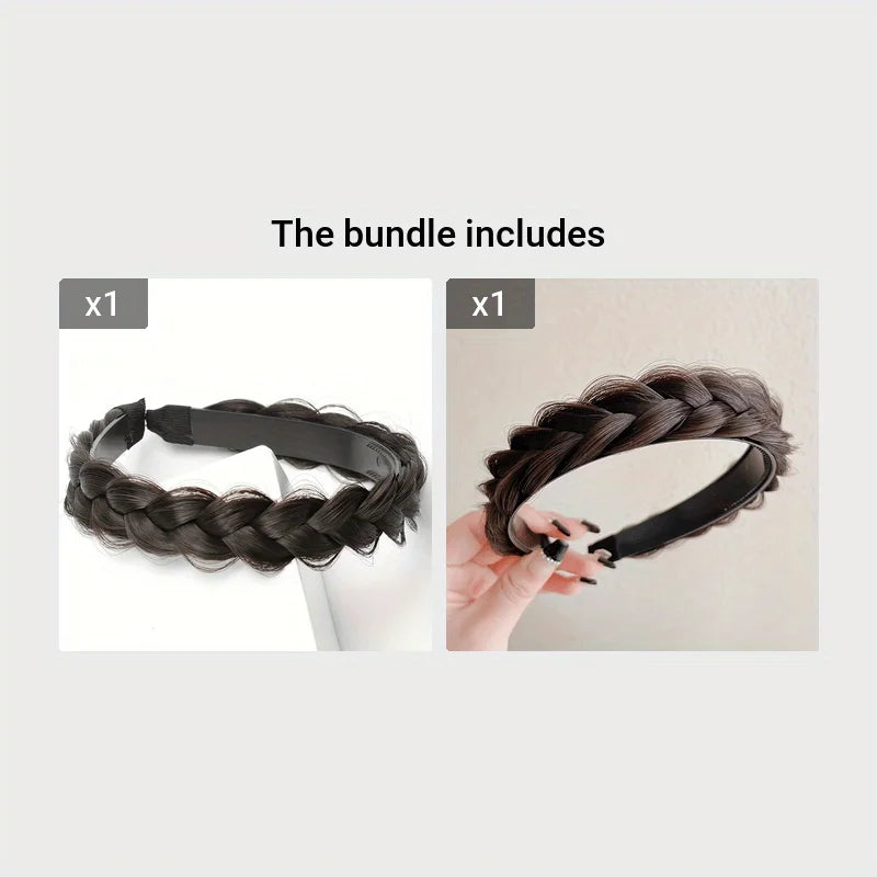 Elegant Bohemian Braided Wig Headband for Women - Non-Slip Teeth Design, Vintage/Boho Style, Plastic Hair Badiee Stylez
