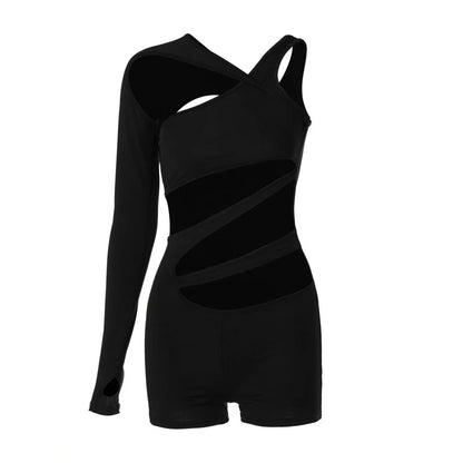 Women's Sexy Rompers Trendy Bodycon Irregular Hollow Out Holes Singel Sleeve Off Shoulder Y2k Playsuits Female Casual Streetwear