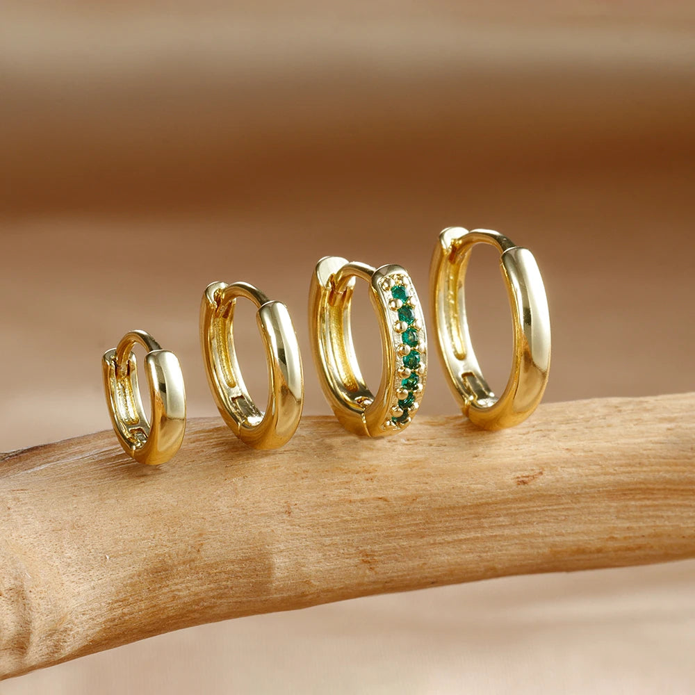 4PCS Set Stainless Steel Huggie Minimal Hoop Earrings 6/8/10mm Crystal Zirconia Helix Tragus Cartilage Earrings Piercing Jewelry Badiee Stylez