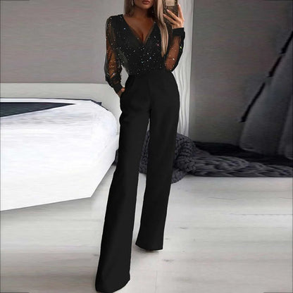 Womens Strapless Jumpsuit Casual Fashion Women'S Solid Color Long Sleeved Pants Summer Woman Fluid Pants Korean Chiffon Jumpsuit Black
