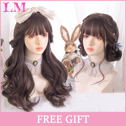 LM Long Silky Straight Synthetic Wigs with Bangs Black Cosplay Party Lolita Hair Wigs for Women Natural Heat Resistant Wig LIANGMO 13