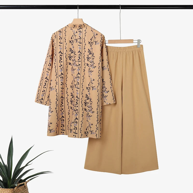 2025 ZANZEA Fashion Autumn Long Shirt Pant Suits Women Outfts 2 Piece Sets Long Sleeve Printed Tops Trousers Casual Tracksuits Badiee Stylez