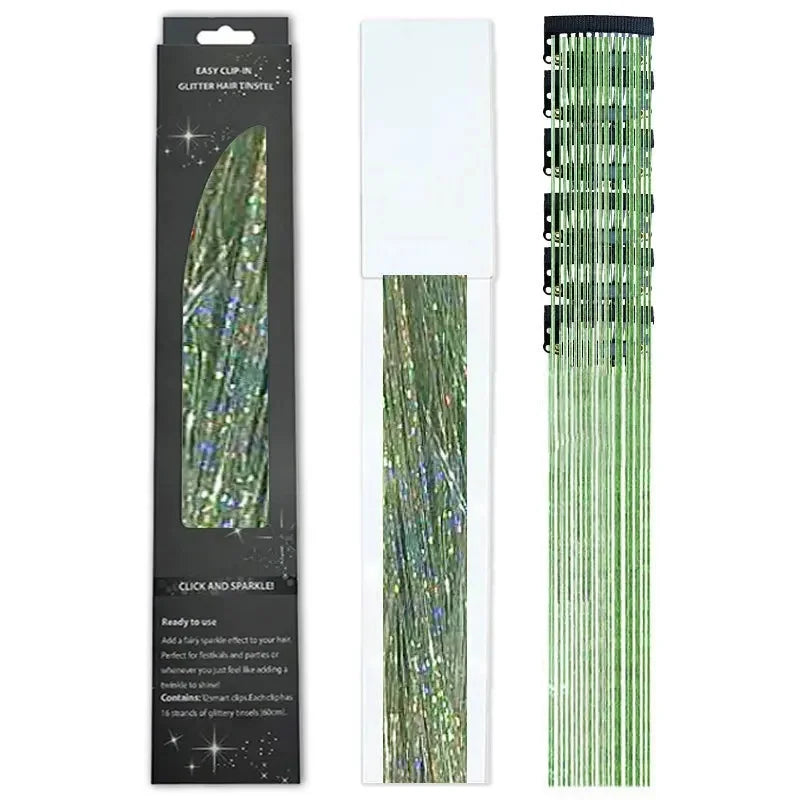 6-Piece Set BB Clip Tinsel Hair Metal Laser Gold Thread PET Laser Thread Highlighting Cross-Border Hair Accessories BB clip laser mint green tassel (6 black boxed)