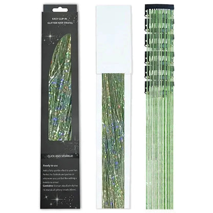 6-Piece Set BB Clip Tinsel Hair Metal Laser Gold Thread PET Laser Thread Highlighting Cross-Border Hair Accessories BB clip laser mint green tassel (6 black boxed)