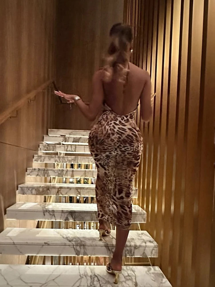 Weird Puss Sexy Maxi Dress Women Backless Coquette v-Neck Snake Print Sleeveless Summer Chic Classic Vacation Skinny Vestidos