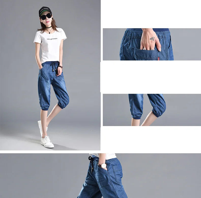 Summer Styles Loose Jeans For Women Calf-Length Harem Pants Elastic High Waist Thin Pants Fashion Jeans 4XL