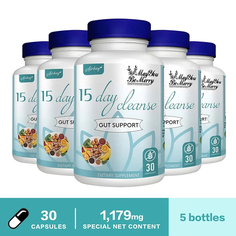 15 Day Cleanse and Detox - Helps with Digestion, Fat Burning & Metabolism, Immunity, Energy, Focus & Mood 30 capsules 5 bottles