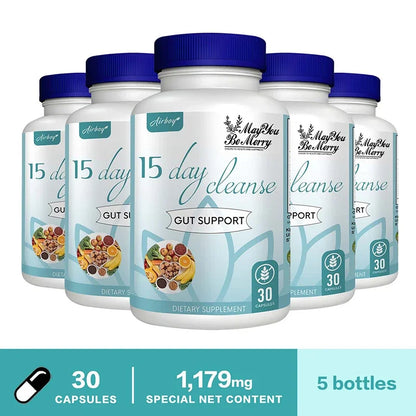 15 Day Cleanse and Detox - Helps with Digestion, Fat Burning & Metabolism, Immunity, Energy, Focus & Mood 30 capsules 5 bottles