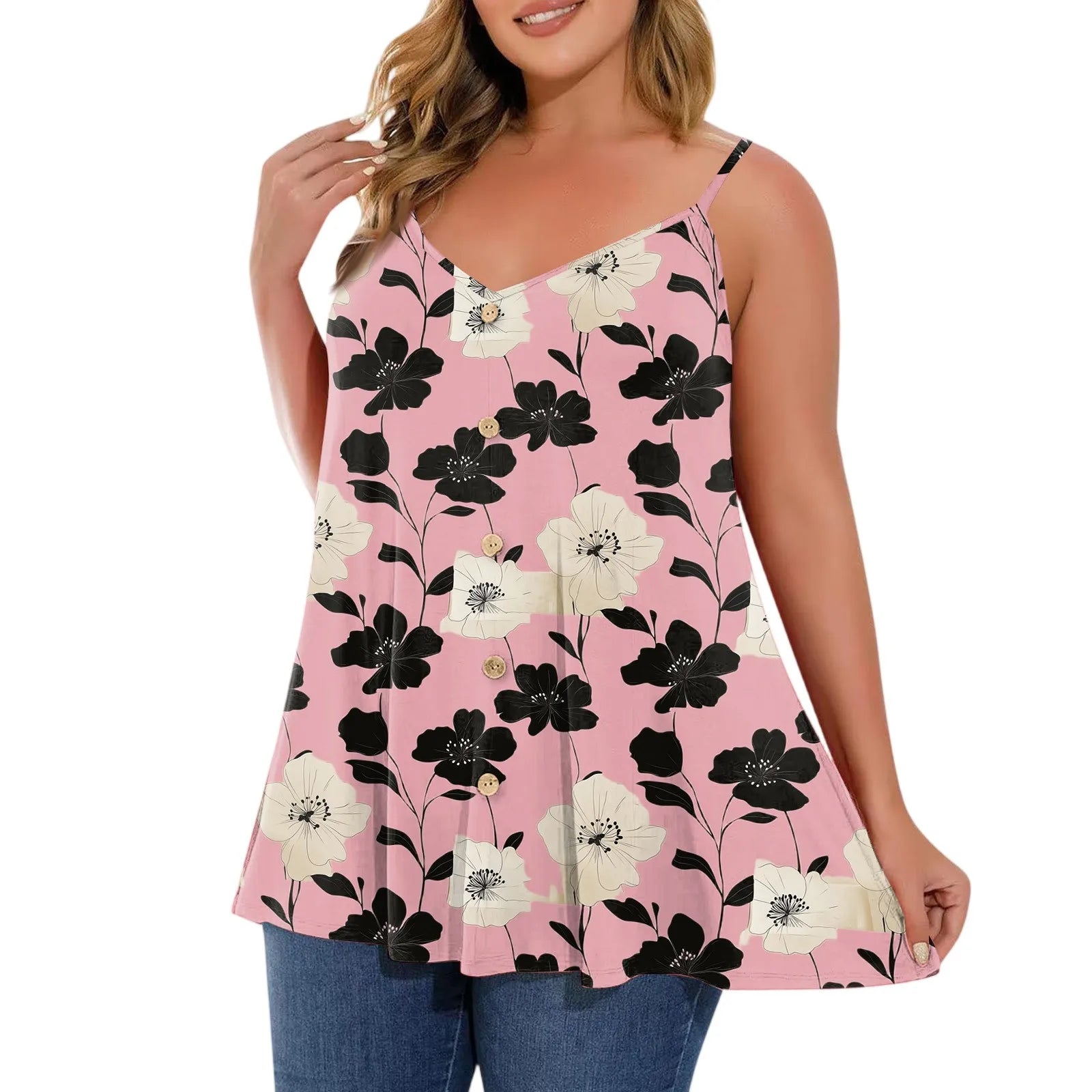 Plus size vest women's casual camisole top with adjustable shoulder straps v-neck sleeveless top fashion printed vest