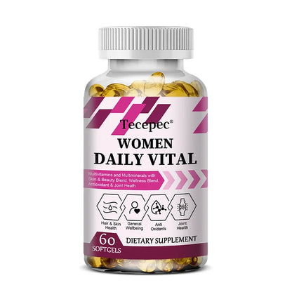 Women's Multivitamin Capsules, Repair Skin, Promote Liver Health, Improve Anemia and Vitamin Deficiency, Boost Energy 60 count-1 bottle