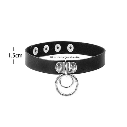 Sexy Trendy Vintage Charm Round Gothic Collar Necklaces Jewelry Gift Gothic Leather Heart Harajuku Women Punk Choker Necklace Double Round Ring 40cm adjustable