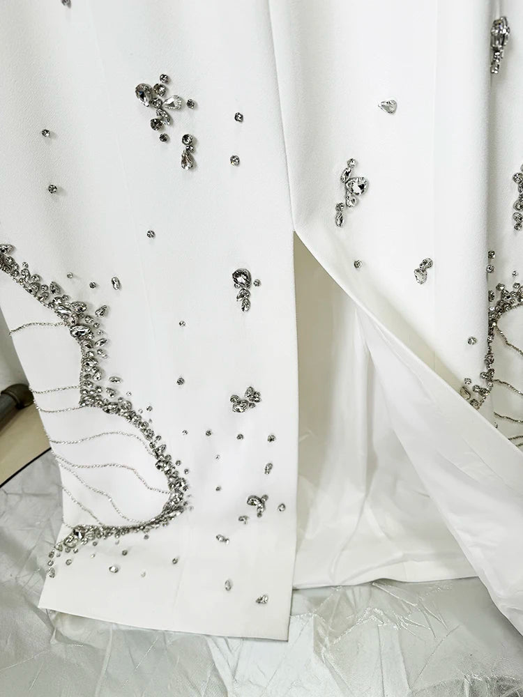 HIGH STREET Newest 2025 Designer Vestido Women's Long Sleeve Luxurious Crystal Diamonds Beaded Long Maxi Dress Badiee Stylez