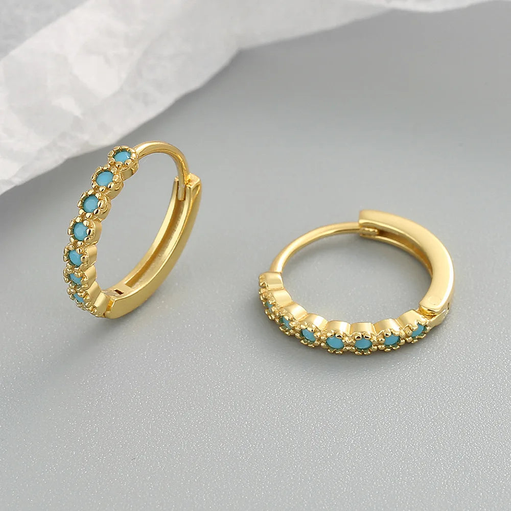 Korean Stainless Steel Turquoise Small Hoop Earrings For Women Round Circle Huggie Punk Unisex Rock Earring Piercing Jewelry Y50031 Gold