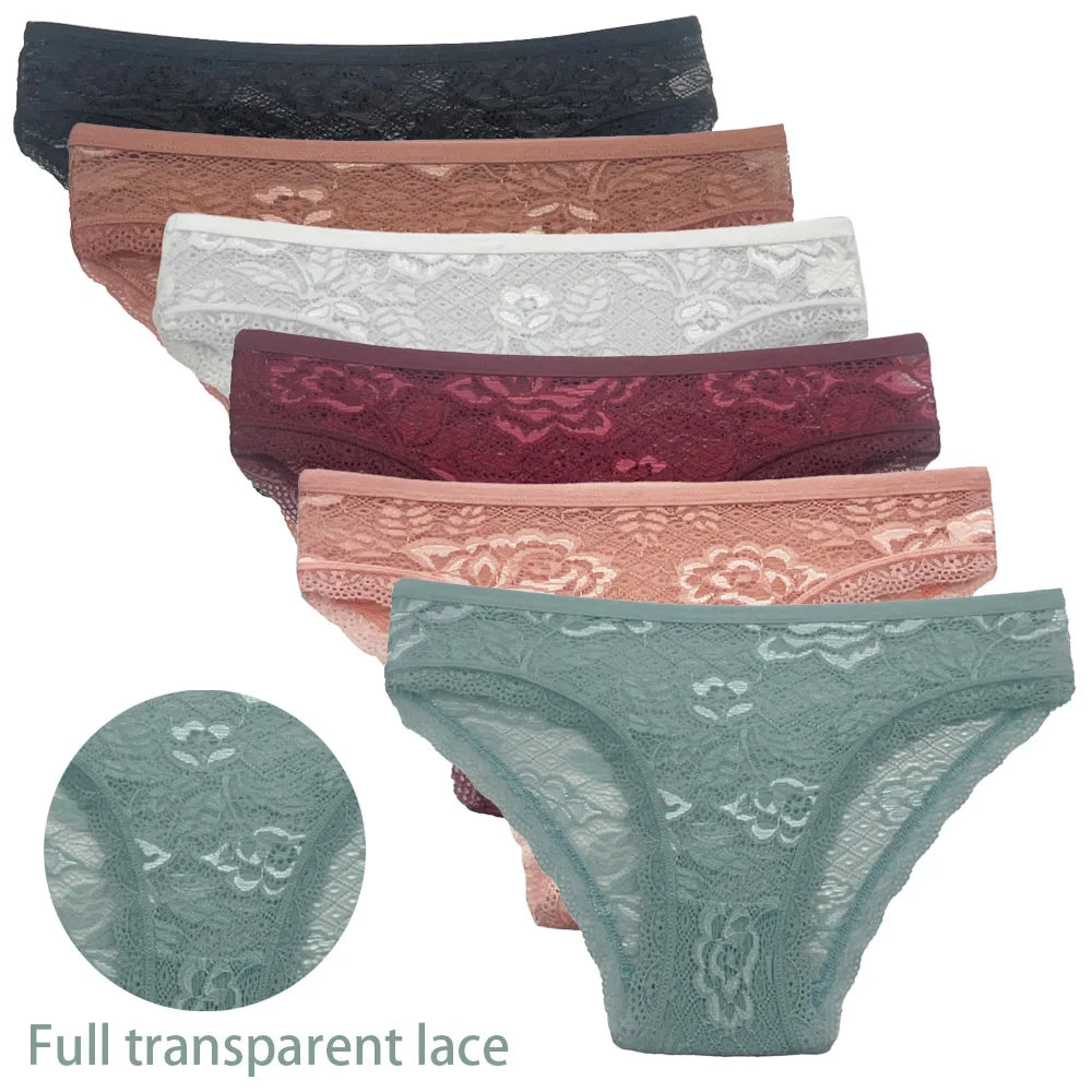 5 PCS/Set Mesh Briefs M-2XL Lace Panties Sexy Transparent Underwear Low Rise Panties Girls Intimates Lingeri Badiee Stylez