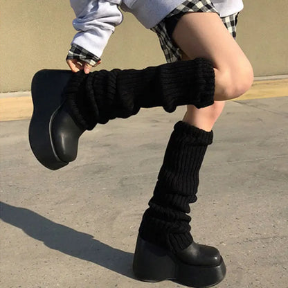 Over Knee Leg Warmer Lengthened 70cm JK Uniform Long Socks Lolita Knitted Boot Socks Pile Up Socks Foot Warming Cover Badiee Stylez