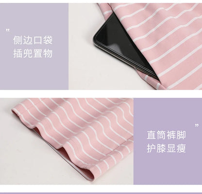 Newest Summer Casual Pajamas Set Women 100% Cotton Sleepwear Female Short Top+Calf-Length Pant Pyjamas