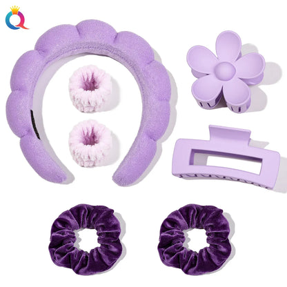 Wash Face Headbands For Women Puffy Sponge Hair Bands Cuff Waterproof Bands Absorbent Wristbands Girls Hair Accessories Set Badiee Stylez