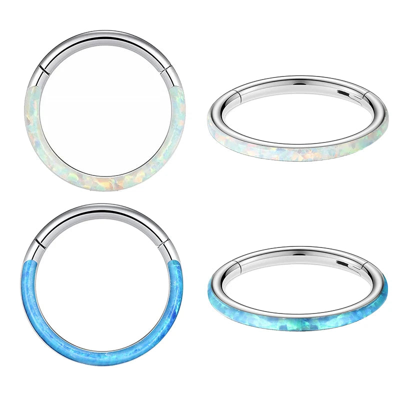 New Titanium Septum Piercing Nose Ring 8-10mm Opal Hinged Segment Clicker Ear Cartilage Earrings Helix Lip Piercing Body Jewelry