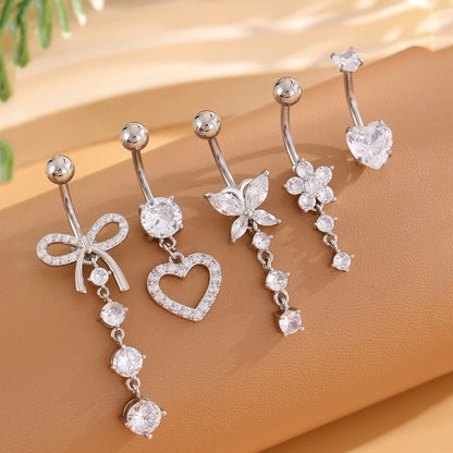 14G Gold Color Series Butterfly Dangled Belly Piercing Sets 5PCS/Lot Heart Flower Curved Navel Navel Ring Belly Button Rings Style 3