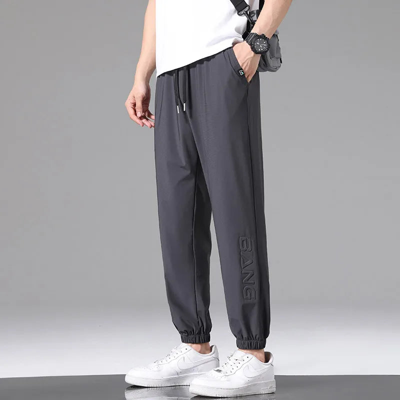 Men Pants Ice Silk Elastic Plus Size 6XL 7XL 8XL Quick Dry Summer Beach Thin Breathable Home Trousers Brand Stretch Lightweight 9331 Dark gray