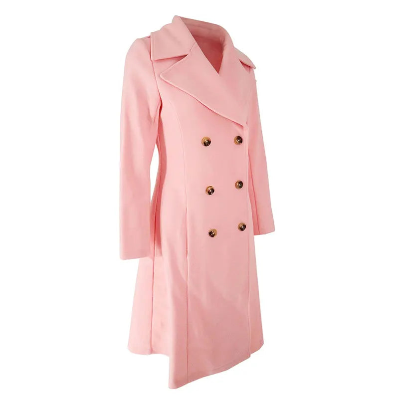 Women Trench New Autumn Winter Pink Coat Fashion Streetwear Suit Collar Button Elegant Lady Coat Trench Slim Versatile Clothing