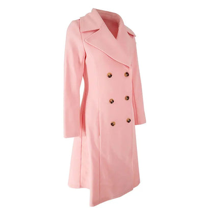 Women Trench New Autumn Winter Pink Coat Fashion Streetwear Suit Collar Button Elegant Lady Coat Trench Slim Versatile Clothing