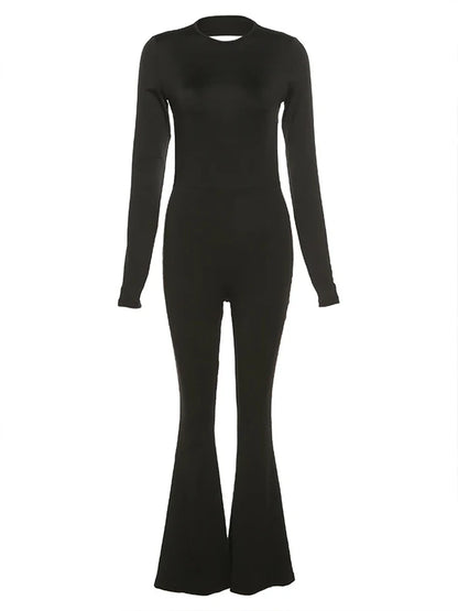 Sexy Women's Jumpsuits Autumn Black Backless Long Sleeve Bodycon Rompers Fashion Streetwear Flare Pants Casual Slim Jumpsuits Badiee Stylez